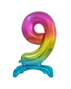 Standing Rainbow Foil Balloon - 9 Number 30 inch (214039A)