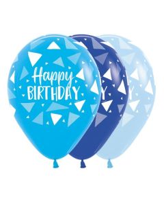 Happy Birthday Triangles Blue - 30cm Latex Balloon (221203A-SINGLE)