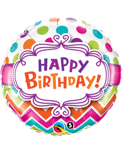 Happy Birthday Chevron Dots - 18 Inch Foil Balloon (28124Q)