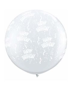 Happy Birthday A Round - Diamond Clear - 3 Foot (3ft) Latex Balloon (28180Q)