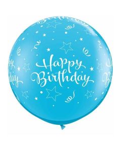 Happy Birthday Shining Star - Robin's Egg - 3 Foot (3ft) Latex Balloon (31434Q)