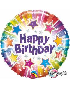 Happy Birthday Holographic Radiant Stars - 18 Inch Foil Balloon (35348Q)