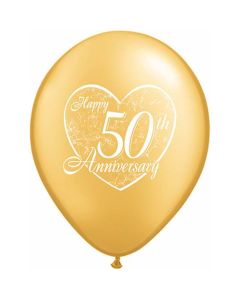 Happy 50th Anniversary Heart - Gold - 28cm (11 Inch) Latex Balloon (37185Q)