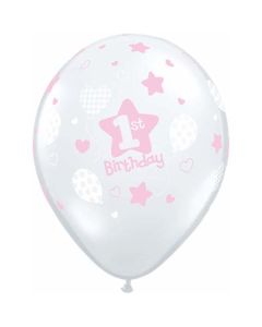 1st Birthday Soft Patterns - Girl - 28cm (11 Inch) Latex Balloon (37203Q)