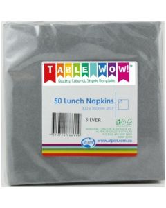 Lunch Napkin - Silver - Pack 50 - 300mm x 300mm 2 Ply (380119A)