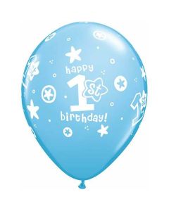 First Birthday Pale Blue Circle Stars - Boy 28cm (11 Inch) Balloon (38067Q)