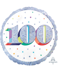 100th Here's to Your Birthday - 45cm Standard Holographic Foil Balloon (3978801AM)