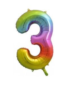 3 Rainbow Number - 86cm (34') Foil Balloon (3RainA)