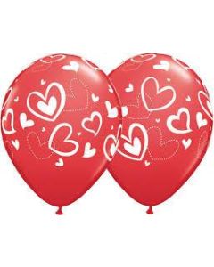 Mix and Match Hearts - Red White Print - 28cm (11 Inch) Latex Balloon (40227Q)