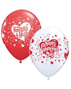 Valentine's Kisses & Hugs - 28cm (11 Inch) Latex Balloon (40308Q)