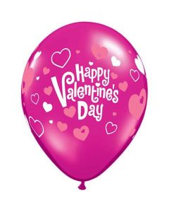 Happy Valentines - Magenta & Ruby Pink Hearts - 28cm (11 Inch) Latex Balloon (40309Q)