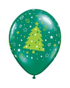 Christmas Trees Stars And Swirls - 28cm (11 Inch) Latex Balloon (40558Q)
