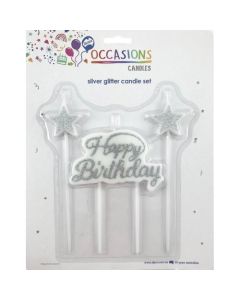 Happy Birthday Silver Candle Glitter Set (431116A)