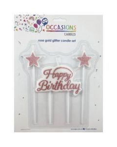 Happy Birthday Rose Gold Candle Glitter Set (431118A)