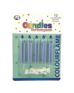 Colourflame Candles - Blue with Holders - Pack 10 (431149A)