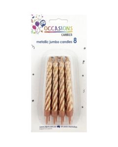 Jumbo Metallic Rose Gold Pack 8 Candles (431159A)