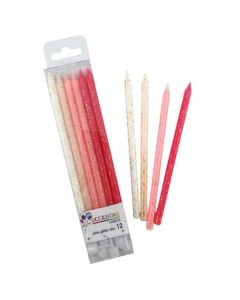 Slim Pinks Glitter 120mm Candle (Pack of 12) ('431196A)