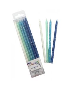 Slim Blues Glitter 120mm Candle (Pack of 12) (431197A)