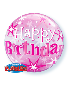 Happy Birthday Starburst Sparkle - Pink - 22 Inch Bubble Balloon (43121Q)
