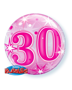 30 Pink Starburst Sparkle - 22 Inch Bubble Balloon (43124Q)