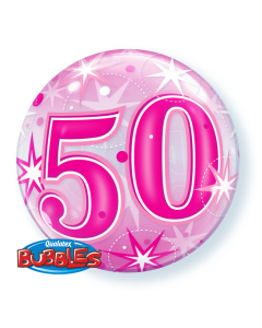 50 Pink Starburst Sparkle - 22 Inch Bubble Balloon (43126Q)
