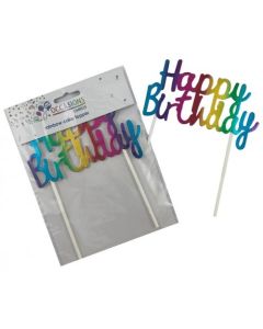 Cake Topper - Happy Birthday - Metallic Rainbow (443005A)