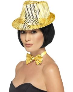 Sequin Trilby Hat - Gold Sequin (SM44379)