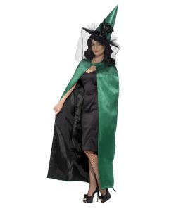 Deluxe Reversible Witch Cape - Teal Green and Black (SM48324)
