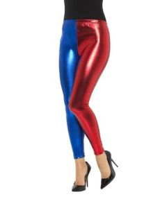 Jester Cosplay Red and Blue Metallic Disco Leggings (SM48108)