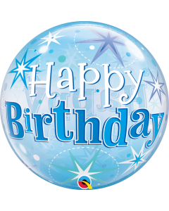 Happy Birthday Starburst Sparkle - Blue - 22 Inch Bubble Balloon (48433Q)