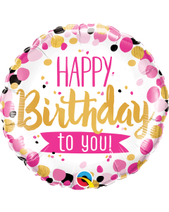 Happy Birthday To You - Pink & Gold Dots - 18 Inch Foil Balloon (49176Q)