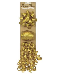 Ribbon & Bow Star & Curly 3 Pack - Gold (E2432)