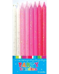 Candle Glitter 12cm  - 16 Pack - Pink (E4178)