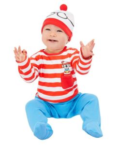Where's Wally? Baby Costume, Red & White with All In One with Print & Hat (SM61021)