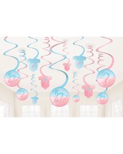 The Big Reveal Spiral Swirls Hanging Decorations (Pack of 12) (Gender Reveal) (672703AM)