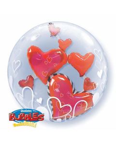 Lovely Floating Hearts - 24 Inch Double Bubble Balloon (68808Q)