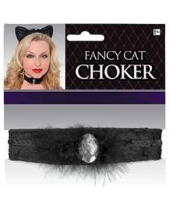 Fancy Black Cat Feather Choker (840642AM)