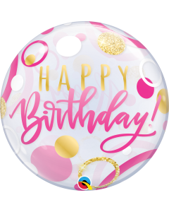 Happy Birhtday Pink & Gold Dots - 22 Inch Bubble Balloon (87745Q)