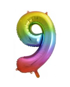 9 Rainbow Number - 86cm (34') Foil Balloon (9RainA)
