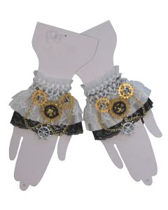 Steampunk Wrist Cuffs - White With Gears (AR7144WH)
