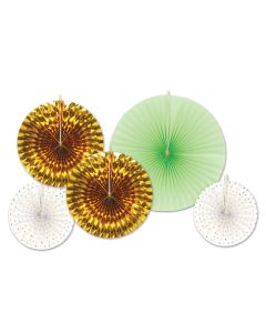 Assorted Gold & Mint Green  Paper & Foil Decorative Fans (BS53316)