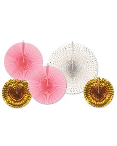 Assorted Paper Pink Foil Decorative Fans (BS53317)