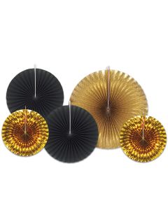 Assorted Paper Black & Gold Foil Decorative Fans (BS53319)