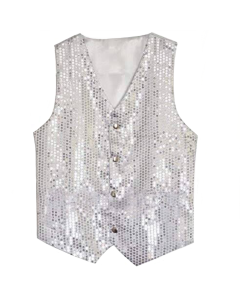 Superior Quality Sequined Vest with buttons - Silver (CA3308)