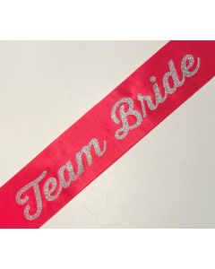 Sash - Team Bride - Pink With Silver Glitter Print (CB0806)