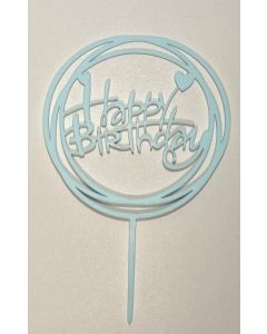Happy Birthday Circle - Light Blue - Cake Topper (CB0835)