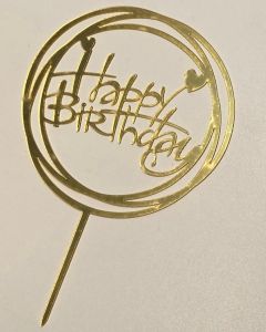 Happy Birthday Circle - Gold - Cake Topper (CB0840)