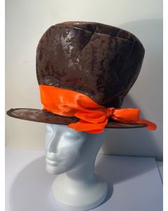 Brown Top Hat with Orange Bow - Adult - Mad Hatter (CB1246)