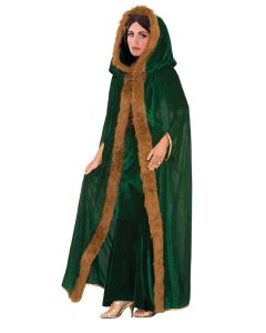 Green Cape Faux Fur Trim Hooded Cape (D21061)