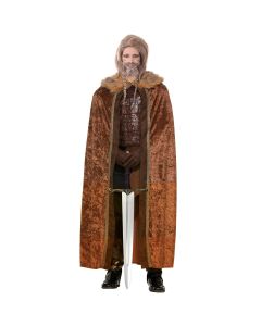 Brown Cape Faux Fur Trim Hooded Cape (D22155)